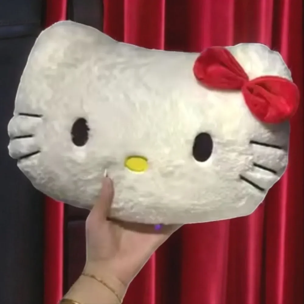 Hello Kitty Plush Faux Fur Throw Pillow White Cat Face Red Bow 13